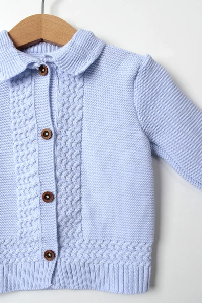 Bebek Triko Örgü Takım 4'lü Mavi Hırka Pantolon Bere Patik Yeni Doğan Kışlık Erkek - 5