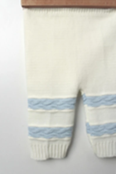 Yeni Doğan Erkek Bebek 5'li Triko Takım Mavi Kazak Yelek Pantolon Şapka Patik - 3