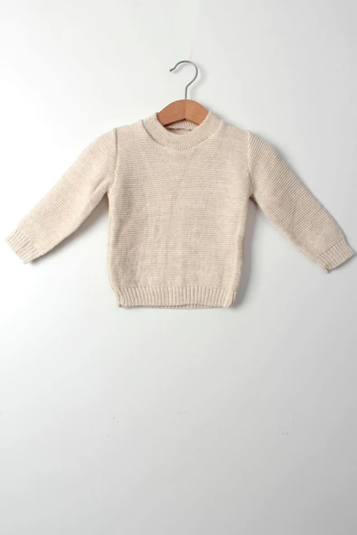 Unisex Bebek 5'li Bej Triko Takım Kışlık Yelek, Kazak, Pantolon, Bere, Patik Kalın Örgü - 4