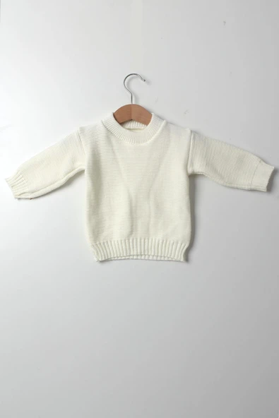 Unisex Bebek 5'li Beyaz Triko Takım Kışlık Yelek, Kazak, Pantolon, Bere, Patik Kalın Örgü - 8