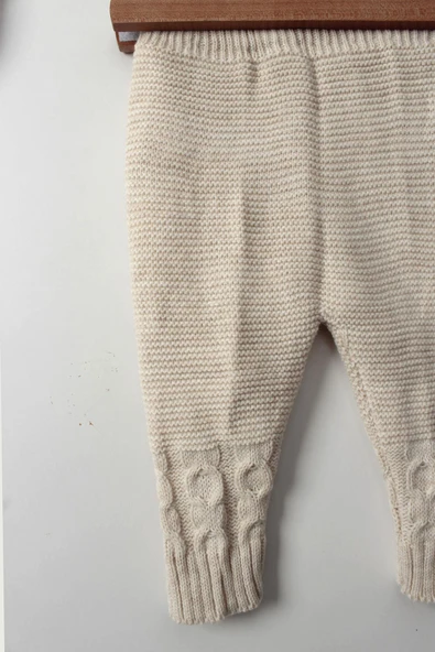 Unisex Bebek 5'li Bej Triko Takım Kışlık Yelek, Kazak, Pantolon, Bere, Patik Kalın Örgü - 7