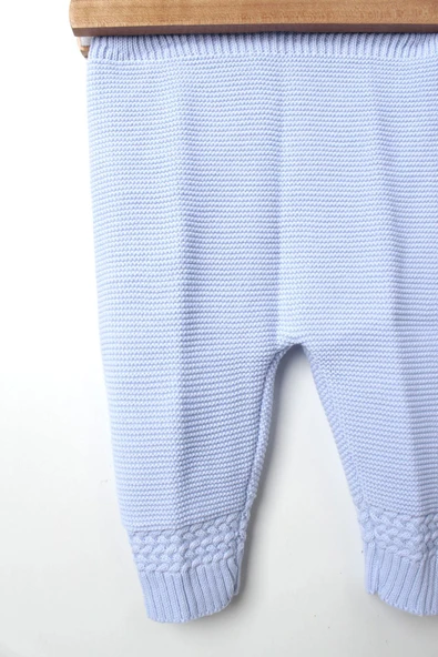 Bebek Triko Örgü Takım 4'lü Mavi Hırka Pantolon Bere Patik Yeni Doğan Kışlık Erkek - 3