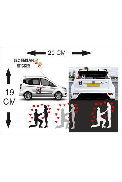 SEÇ Diz Çöken Adam Kalpli Sticker Oto Sticker AraçSticker - 2