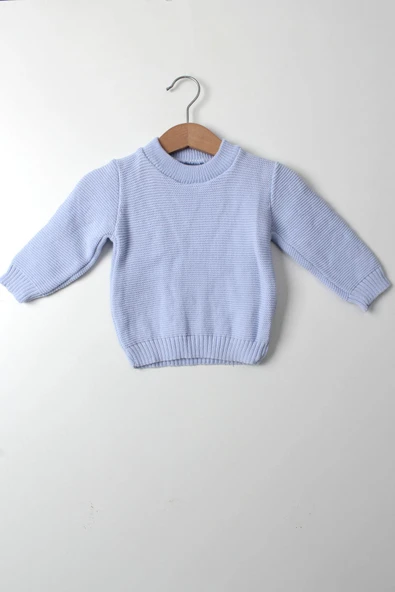 Erkek Bebek 5'li Mavi Triko Takım Kışlık Yelek, Kazak, Pantolon, Bere, Patik Kalın Örgü - 8