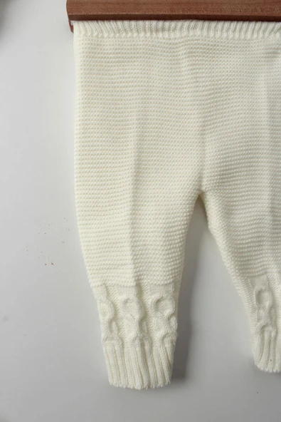 Unisex Bebek 5'li Beyaz Triko Takım Kışlık Yelek, Kazak, Pantolon, Bere, Patik Kalın Örgü - 7