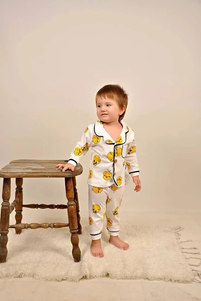 Bebek Pijama Takımı Tweety Desenli Pamuklu Uzun Kollu Çizgi Film Karakterli Sarı - 11