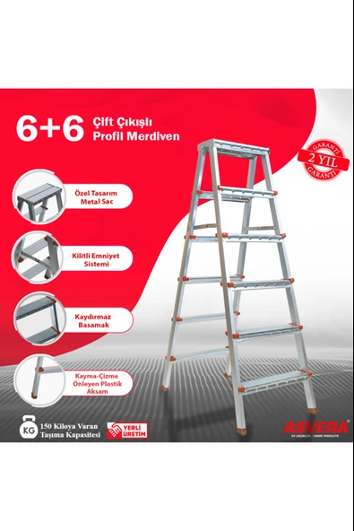 ASVERA 6+6 Çift Çıkışlı Profil Merdiven – Hafif, Dayanıklı, Ev & Bahçe Kullanımı İçin ürün görseli