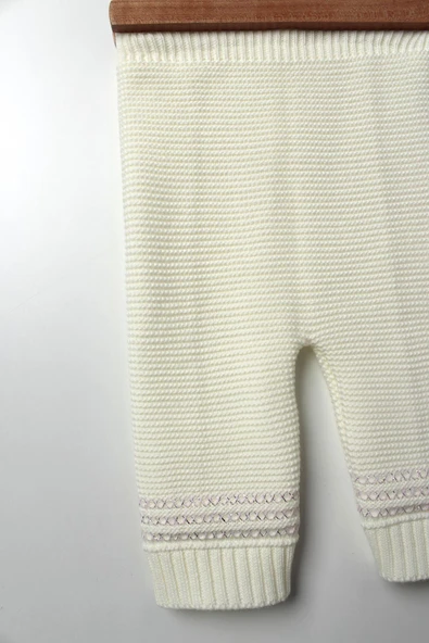 5'li Kız Bebek Triko Takım 3-6 Ay, 6-9 Ay Yelek Kazak Bere Eldiven Şapka Beyaz Pembe - 6