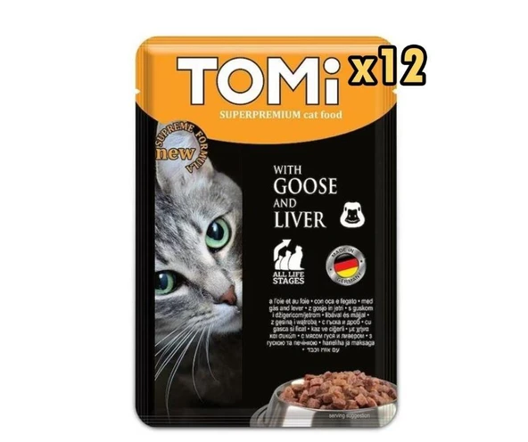 Tomi Pouch Kaz ve Ciğerli Yetişkin Kedi Konservesi 100 Gr x 12 Adet