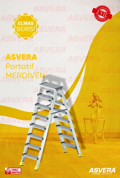 ASVERA ALÜMİNYUM 8+8 ÇİFT ÇIKIŞLI MERDİVEN - 1