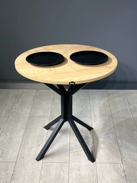 Hey Modüler Mobilya Nisa Safir Meşe Yuvarlak Mutfak Masası Yemek Masası Metal Siyah Ayak 70 Cm