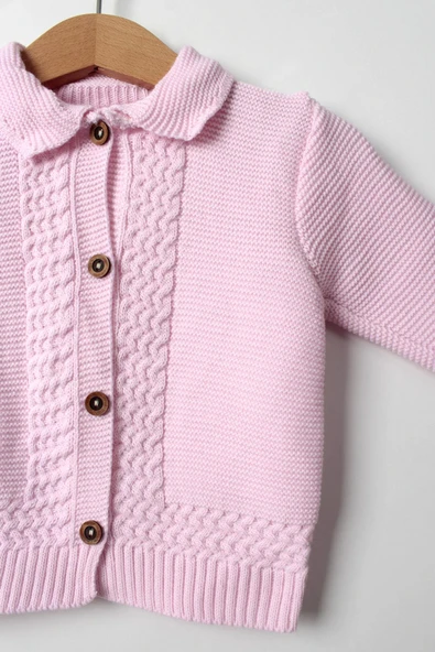 Bebek Triko Örgü Takım 4'lü Pembe Hırka Pantolon Bere Patik Yeni Doğan Kışlık Kız - 5