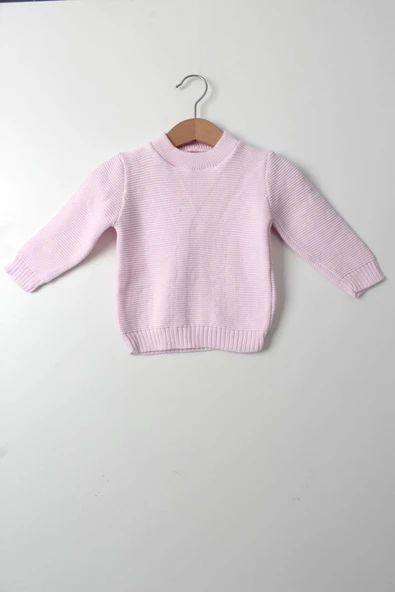 Kız Bebek 5'li Pembe Triko Takım Kışlık Yelek, Kazak, Pantolon, Bere, Patik Kalın Örgü - 12