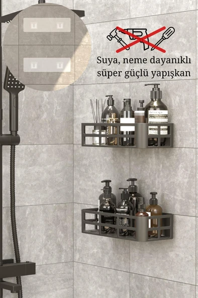 HOMENIVA Yapışkanlı Banyo Rafı, 2'li Banyo Düzenleyici, Duş Rafı Organizer Şampuanlık