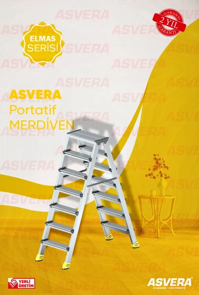 ASVERA ALÜMİNYUM 7+7 ÇİFT ÇIKIŞLI MERDİVEN - 1