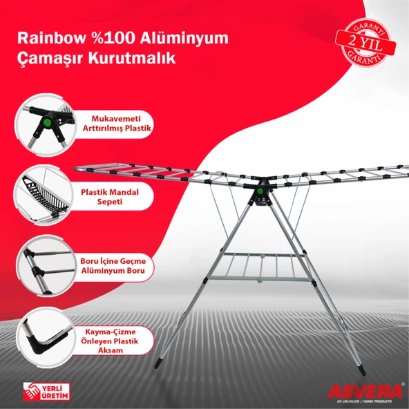 ASVERA Rainbow %100 Alüminyum Kurutmalık – Katlanır, Hafif, Geniş ve Paslanmaz Askı - Resim 2