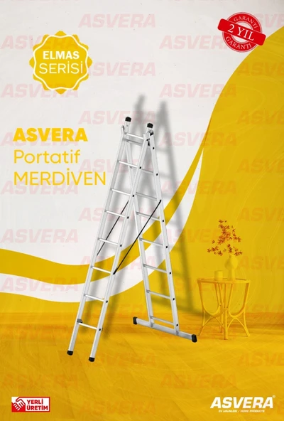 ASVERA 2 Parça x 2,5 Metre = 5 Metre A Tipi Alüminyum Merdiven – Katlanabilir, Profesyonel & Yerli Üretim ürün görseli