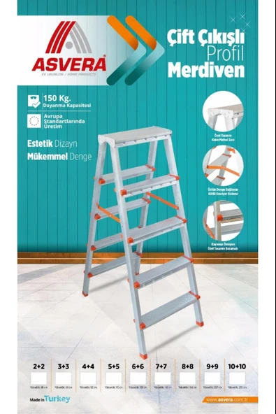 ASVERA 9+9 Çift Çıkışlı Profil Merdiven – Kaymaz, Sağlam, Ev & İş Yeri Kullanımı İçin - Resim 7