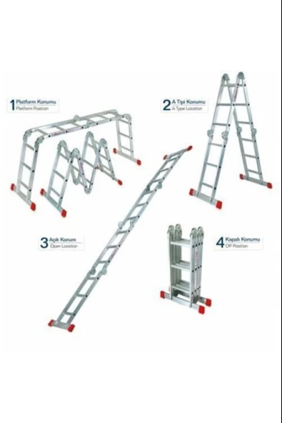 ASVERA 370 CM / 3x4 Çok Amaçlı Akrobat Alüminyum Merdiven – Katlanabilir & Endüstriyel - Resim 5