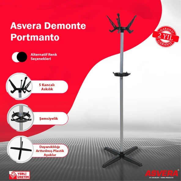 ASVERA Portatif Demonte Metal Portmanto Askılık | Ayaklı Elbise – Şapka – Çanta Askısı - Resim 2