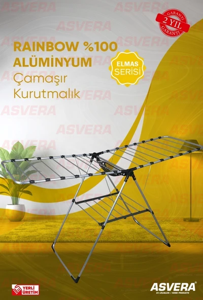 ASVERA Rainbow %100 Alüminyum Kurutmalık – Katlanır, Hafif, Geniş ve Paslanmaz Askı ürün görseli