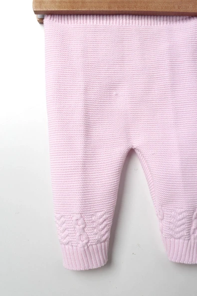Kız Bebek Pembe Triko Takım 4'lü Hırka, Pantolon, Bere, Patik Orta Kalın Örgü - 3