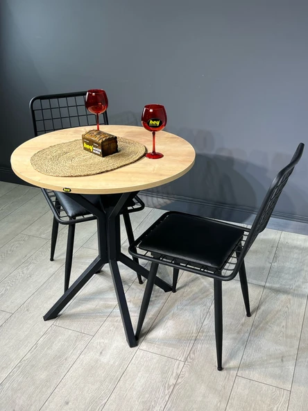 Hey Modüler Mobilya Nisa Safir Meşe Yuvarlak Mutfak Masası Yemek Masası Metal Siyah Ayak 70 Cm - 5