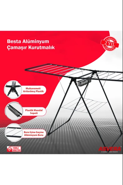 ASVERA Besta Yarı Alüminyum Çamaşır Kurutmalık – Katlanır, Sepetli, Hafif ve Dayanıklı Askı ürün görseli