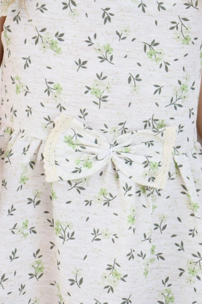 Kız Çocuk Haki Yazlık Çiçekli Fiyonklu Elbise - Kısa Kollu Günlük Elbise 3-6 Yaş - Resim 6