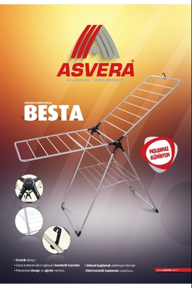 ASVERA Besta Yarı Alüminyum Çamaşır Kurutmalık – Katlanır, Sepetli, Hafif ve Dayanıklı Askı - Resim 6