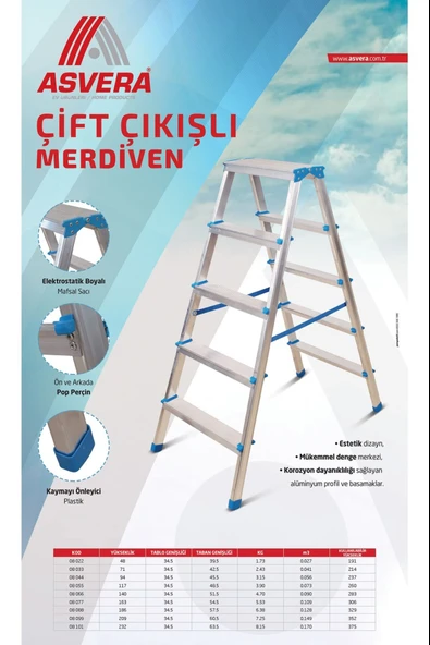 ASVERA ALÜMİNYUM 8+8 ÇİFT ÇIKIŞLI MERDİVEN - 3