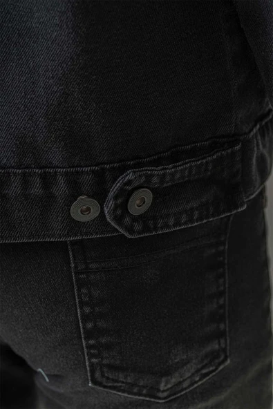 Çift Cepli Düğmeli Siyah Kot Erkek Çocuk Ceket - 8