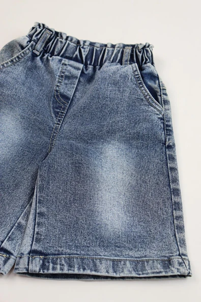 Çocuk Kot Şort - Lastikli Bel, Rahat Kalıp, Cepli, Günlük Yazlık Denim Şort - 3