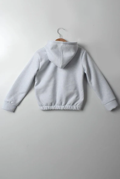 Kız Çocuk 5-10 Yaş Şardonlu Kalın Sweatshirt - Kapüşonlu Bebe Mavisi HAPPINESS Baskılı - 8