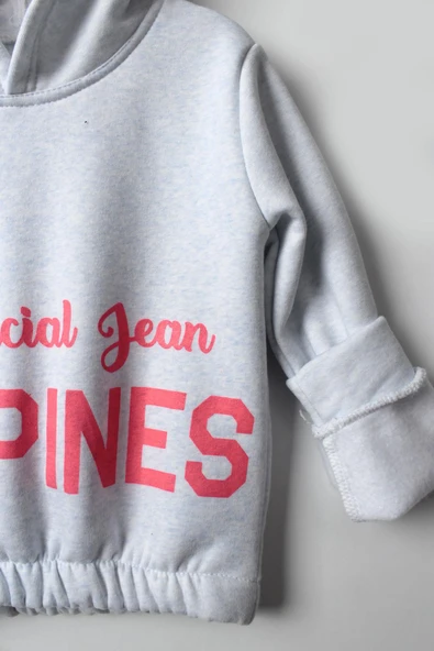 Kız Çocuk 5-10 Yaş Şardonlu Kalın Sweatshirt - Kapüşonlu Bebe Mavisi HAPPINESS Baskılı - 9