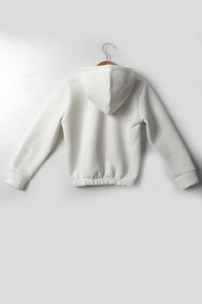 Kız Çocuk 5-10 Yaş Şardonlu Kalın Sweatshirt - Kapüşonlu Beyaz HAPPINESS Baskılı - 2