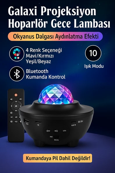 Galaxy  Bluetooth Hoparlör  Gece Lambası Lazer Işık ve Parti LED Disko Topu
