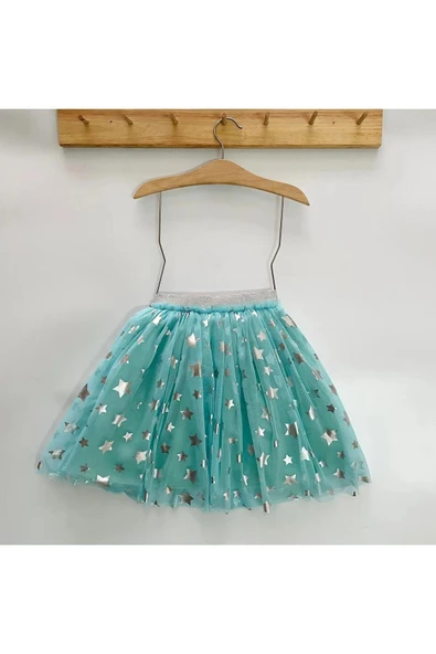 Kız Çocuk Tütü Etek Mint Yıldız Desenli Simli 23 Nisan 29 Ekim Parti Doğum Günü Kıyafeti - Resim 2