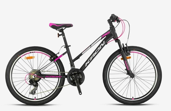 Kron XC 75 24 Jant Lady V-fren 21 Vites Alüminyum Gövde Kız Çocuk Dağ Bisikleti Mat Siyah Pembe - 2