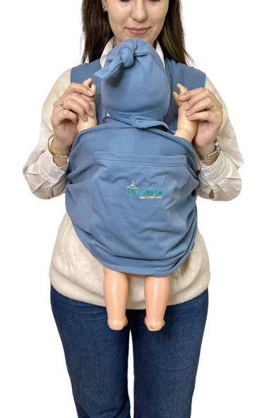 Anne-Bebek Konforu İçin Cepli Indigo Bebek Taşıma Anakucağı – Pratik ve Şık Sling Tasarım