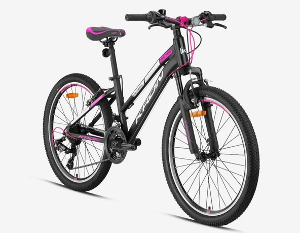Kron XC 75 24 Jant Lady V-fren 21 Vites Alüminyum Gövde Kız Çocuk Dağ Bisikleti Mat Siyah Pembe