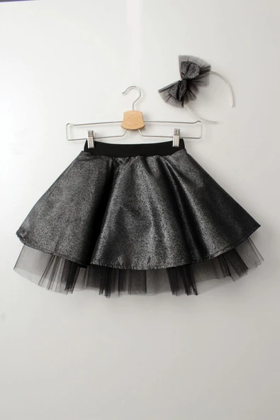 Kız Çocuk Tütü Etek Gümüş Gri Simli Taçlı Set 23 Nisan 29 Ekim Doğum Günü Kıyafeti ürün görseli