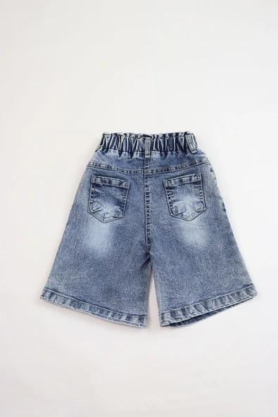Çocuk Kot Şort - Lastikli Bel, Rahat Kalıp, Cepli, Günlük Yazlık Denim Şort - 12