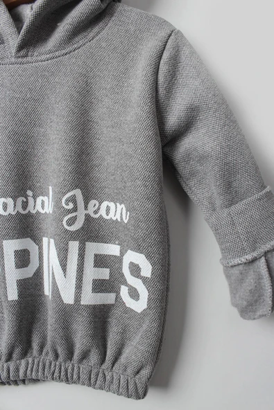 Kız Çocuk 5-10 Yaş Şardonlu Kalın Sweatshirt - Kapüşonlu Gri HAPPINESS Baskılı - 6