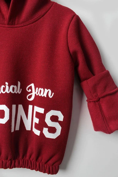 Kız Çocuk 5-10 Yaş Şardonlu Kalın Sweatshirt - Kapüşonlu Kırmızı HAPPINESS Baskılı - Resim 3