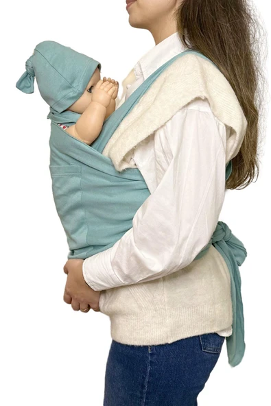 Anne-Bebek Konforu İçin Cepli Çağla Yeşili Bebek Taşıma Anakucağı – Pratik Şık Tasarım - 3