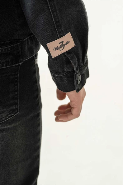 Çift Cepli Düğmeli Siyah Kot Erkek Çocuk Ceket - 7