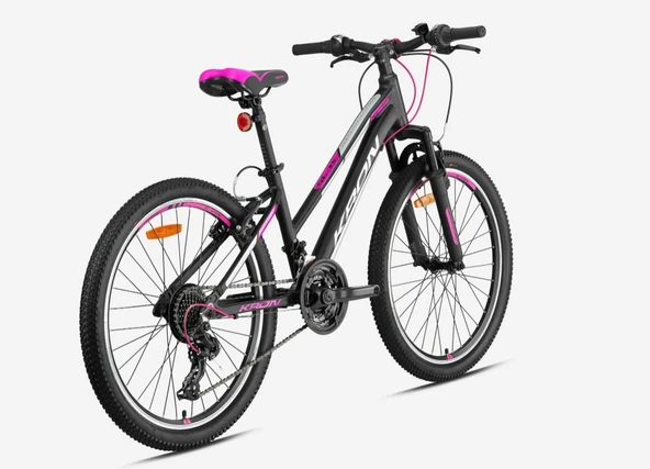 Kron XC 75 24 Jant Lady V-fren 21 Vites Alüminyum Gövde Kız Çocuk Dağ Bisikleti Mat Siyah Pembe - 3