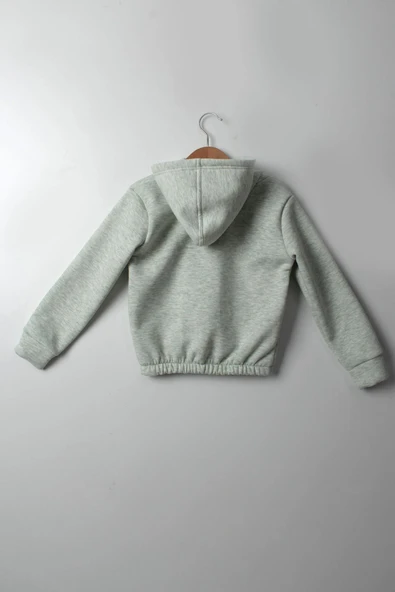 Kız Çocuk 5-10 Yaş Şardonlu Kalın Sweatshirt - Kapüşonlu Mint Yeşili HAPPINESS Baskılı - Resim 2