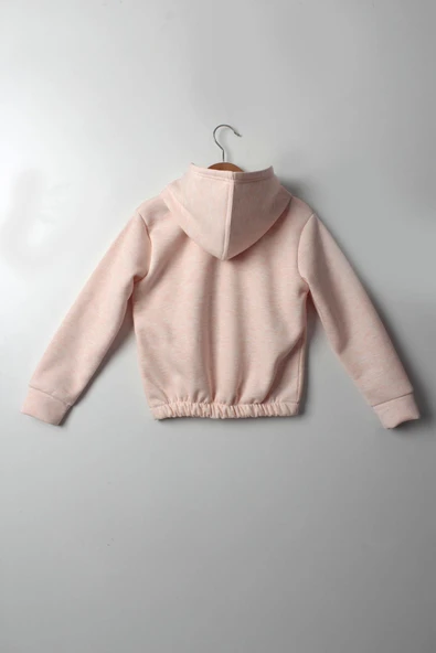 Kız Çocuk 5-10 Yaş Şardonlu Kalın Sweatshirt - Kapüşonlu Somon HAPPINESS Baskılı - 2